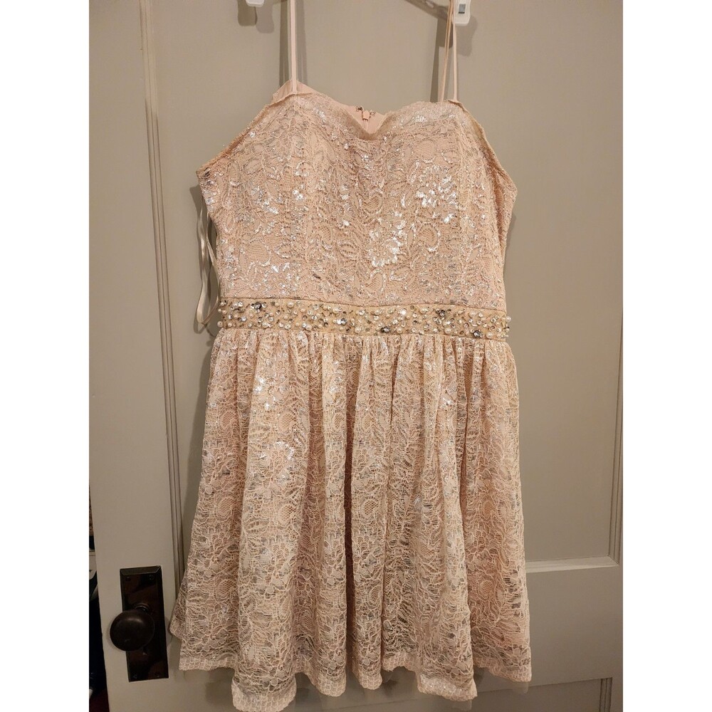 May Queen Couture lace beaded Dress 18 pink/silver Prom Cosplay Sweatheart